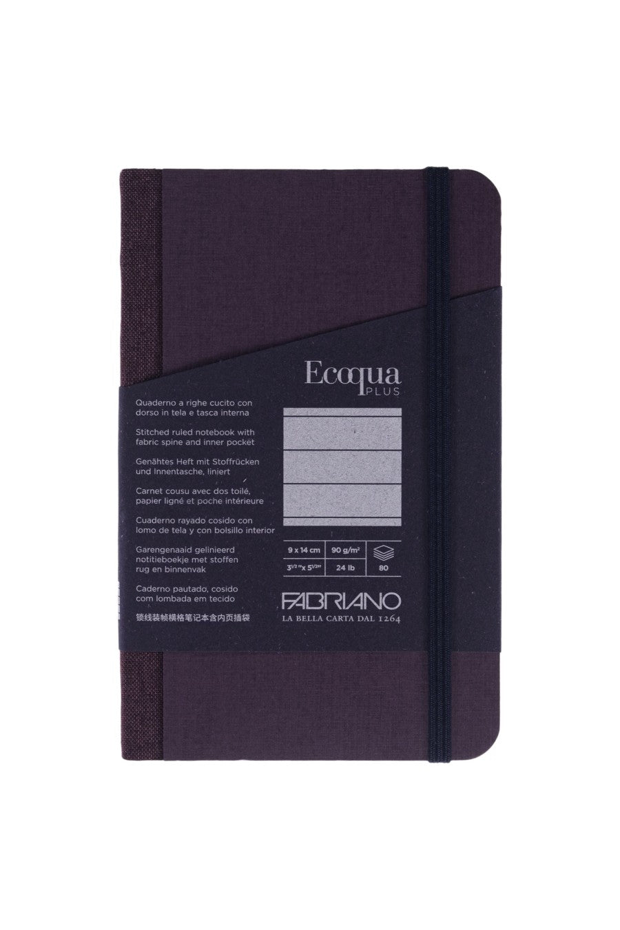 Fabriano Ecoqua Plus Sewn-Bound 100% Italian made Notebook, 3.5" x 5.5", 90gsm, 80 Sheets Lined
