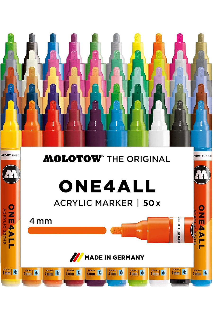 Molotow ONE4ALL Acrylic Paint Marker Complete Set, 4mm, Assorted Colors, 50 Markers Per Set, 1 Set Each (200.645)