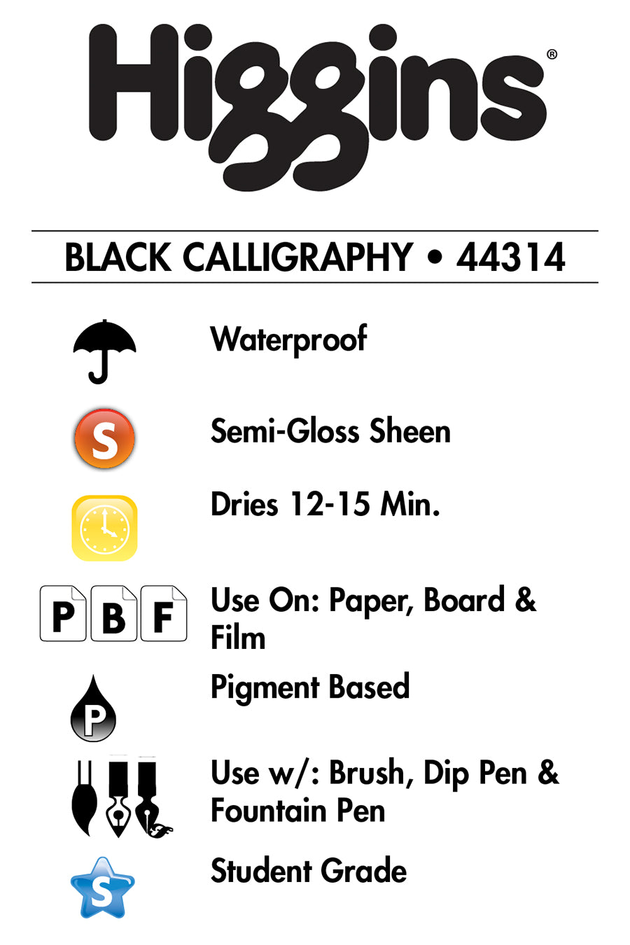 Higgins Black Calligraphy Ink, 2.5 oz