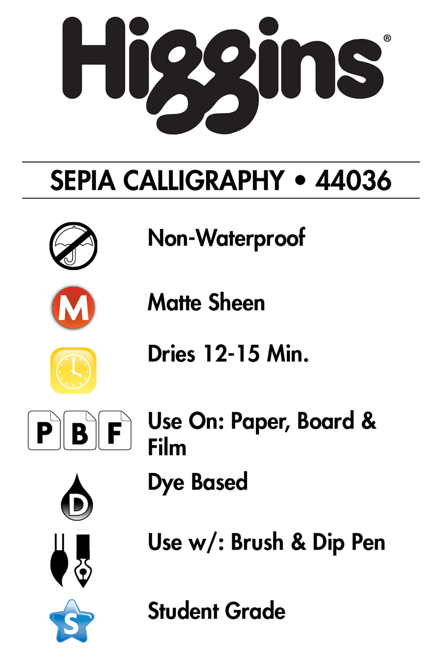 Higgins Sepia Calligraphy Ink, 2.5 oz