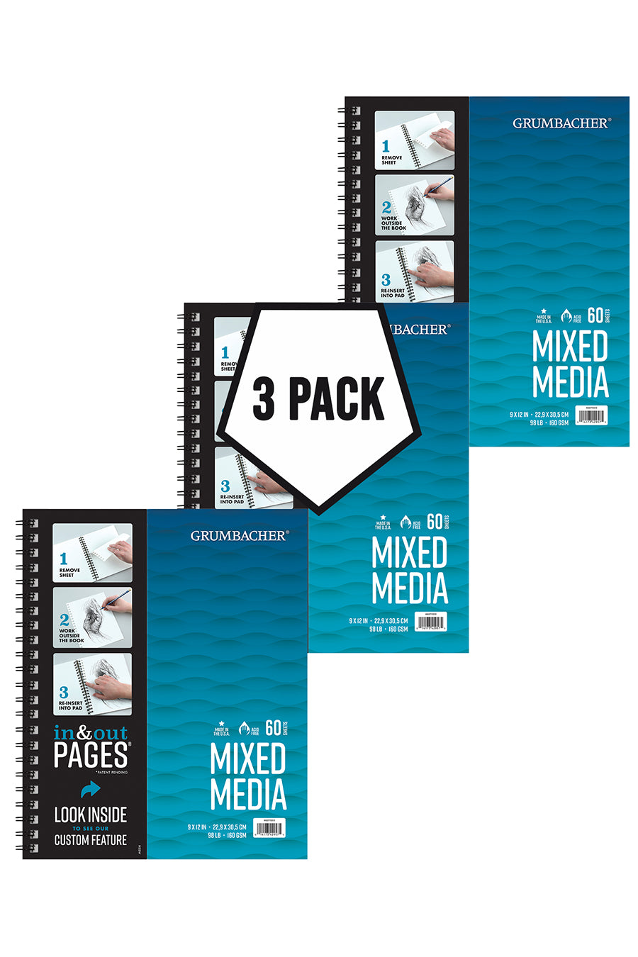 Grumbacher Mixed Media Pads, 3-Pack