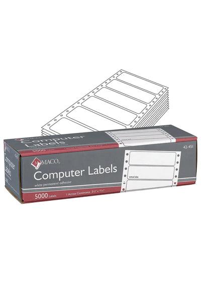 White Pinfeed Labels, 4.25" Carrier Width, 12" Horz. Perf, 3-1/2" x 15/16", 1 Across, 5000/Bx