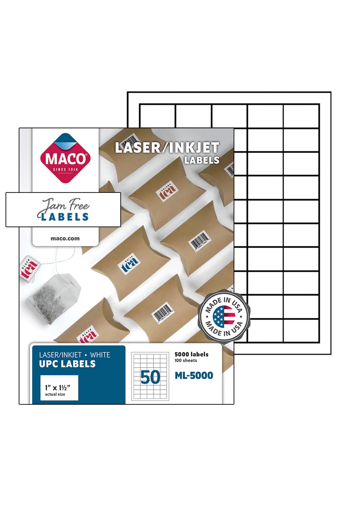 Laser/Ink Jet White UPC Labels, 1" x 1-1/2", 50/Sheet, 5000 Labels/Bx