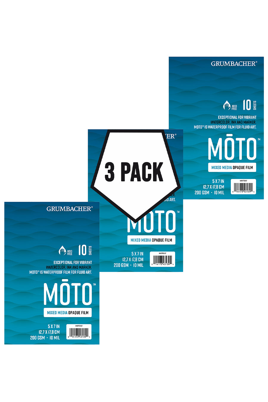 Grumbacher® MŌTO™ Mixed Media Opaque Film - 10 Sheet 10 pt. 5 x 7 Pad, 3 Pack