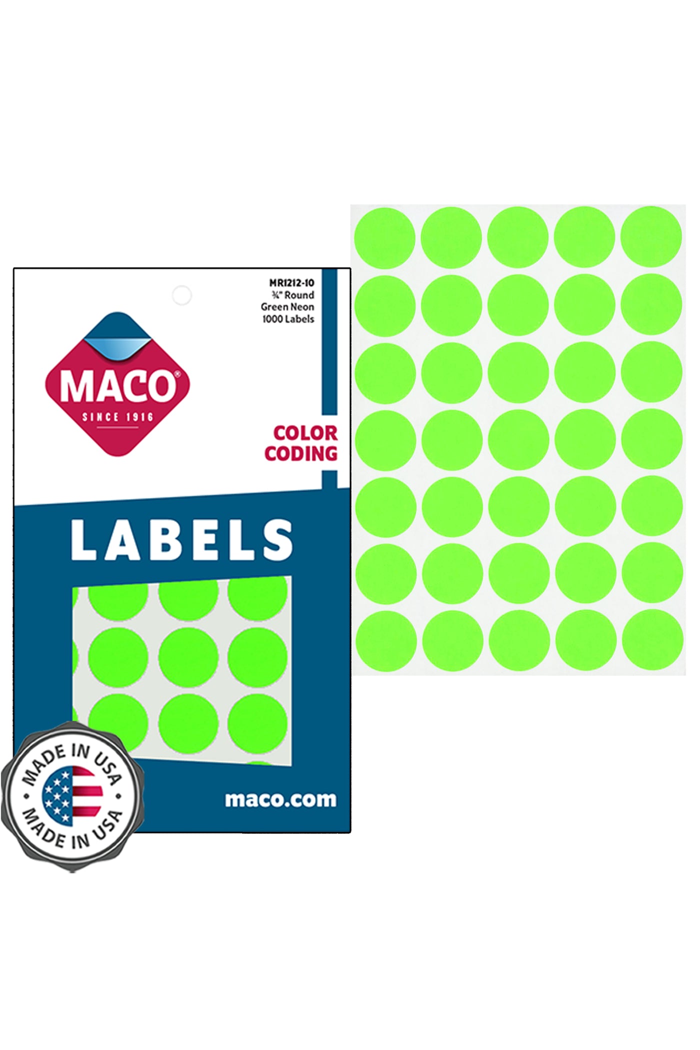 3/4" Dia. Color Coding Labels, Green Neon, 1000/Bx