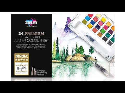 Zieler® Premium 24 Half Pan Watercolor set with Detachable Pallet and 2 x Watercolor Brushes