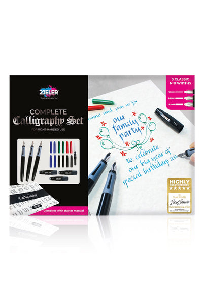 Complete Calligraphy Pen Set - 3 Pens with Nib Sections & Lids | Includes Cartridges & Step by Step Guide (17-Piece Set) - by Zieler | 07290013