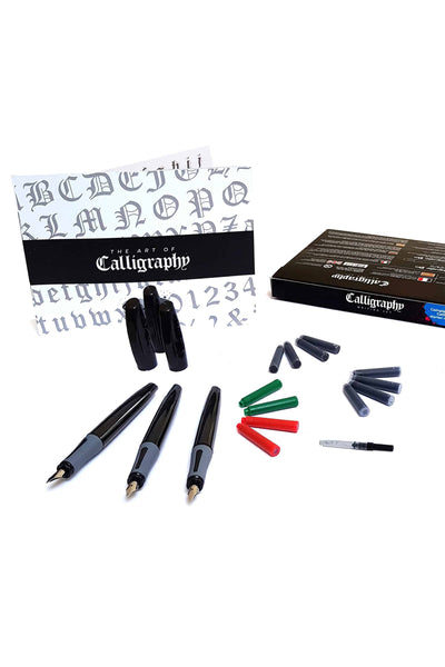 Complete Calligraphy Pen Set - 3 Pens with Nib Sections & Lids | Includes Cartridges & Step by Step Guide (17-Piece Set) - by Zieler | 07290013