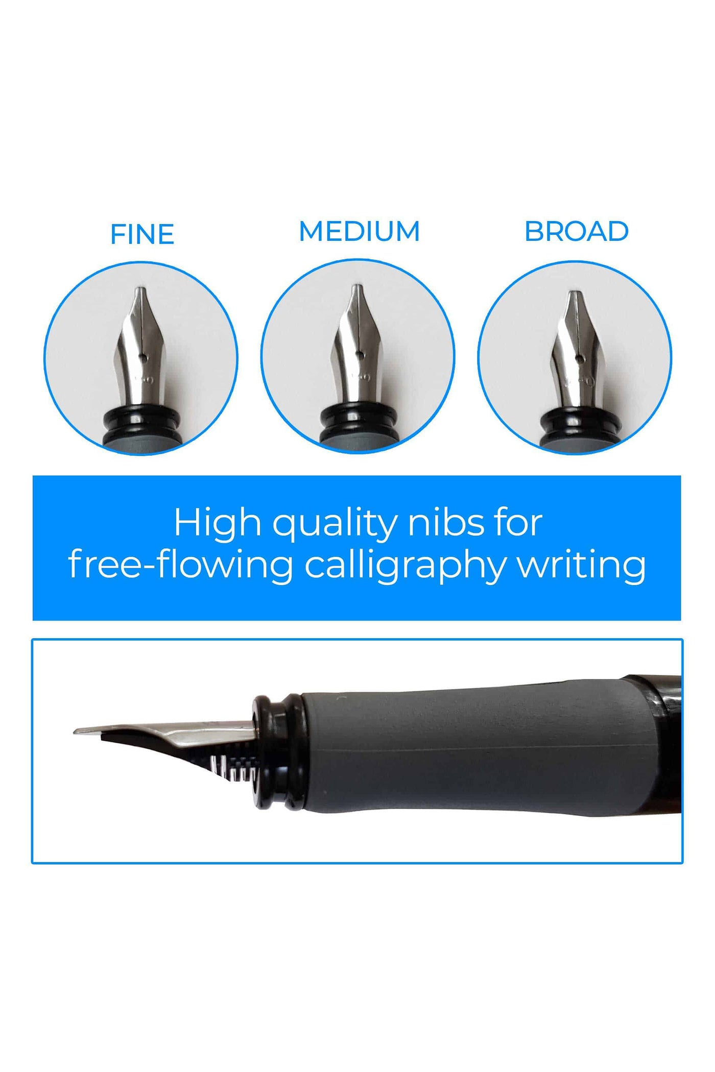 Complete Calligraphy Pen Set - 3 Pens with Nib Sections & Lids | Includes Cartridges & Step by Step Guide (17-Piece Set) - by Zieler | 07290013