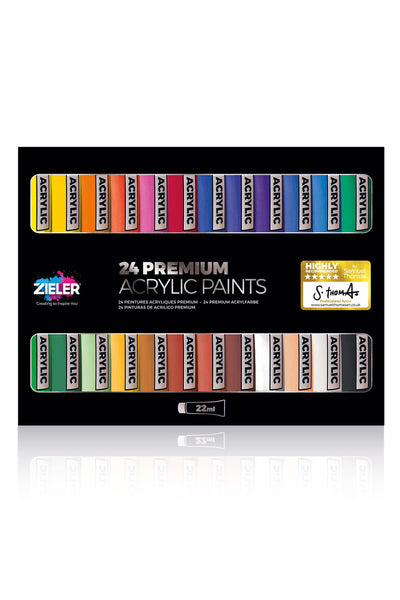 Premium Acrylic Paints Set - 24 High Pigment & Vibrant colors (22ml tubes) - by Zieler | 07290014