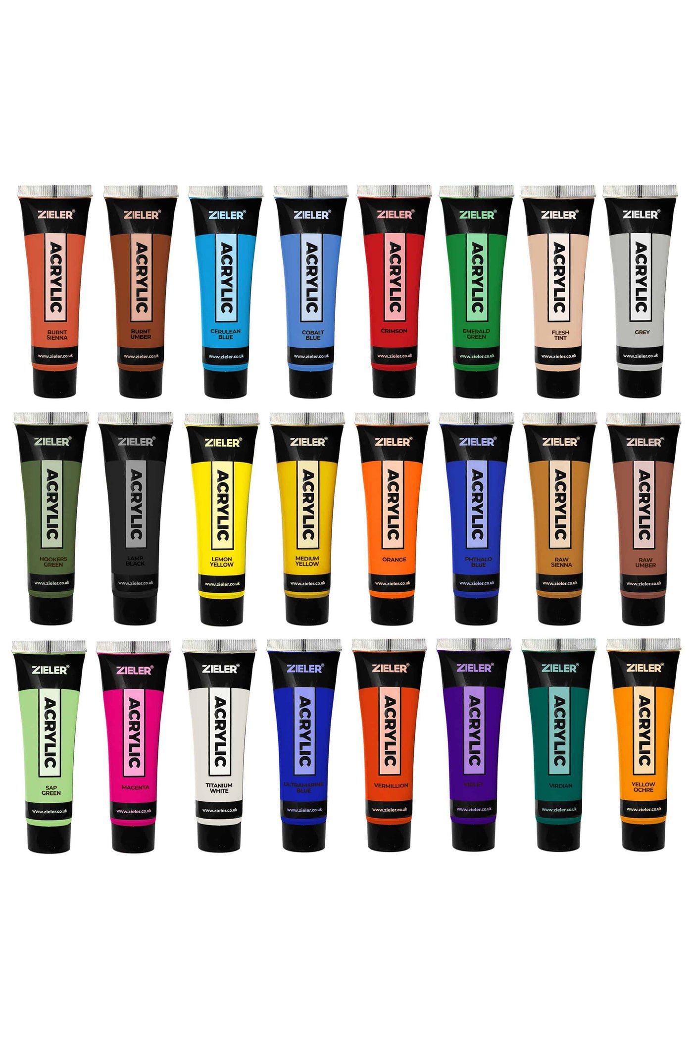 Premium Acrylic Paints Set - 24 High Pigment & Vibrant colors (22ml tubes) - by Zieler | 07290014