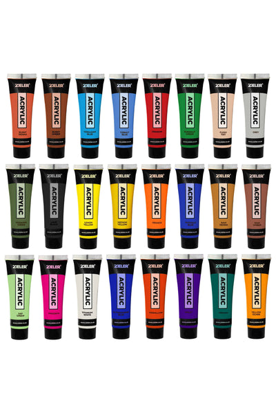 Premium Acrylic Paints Set - 24 High Pigment & Vibrant colors (22ml tubes) - by Zieler | 07290014