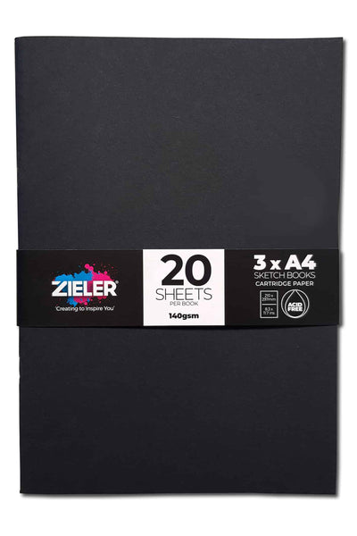 A5 Sketchbook - Soft Cover -140gsm, 20 sheets - Pack of 3 - by Zieler | 09290033