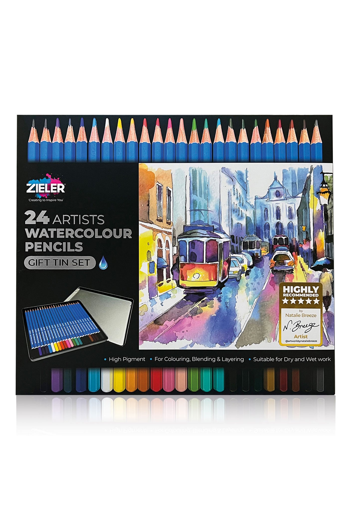 24 Artists Watercolor Pencils - Gift Tin Set - by Zieler | 09299250