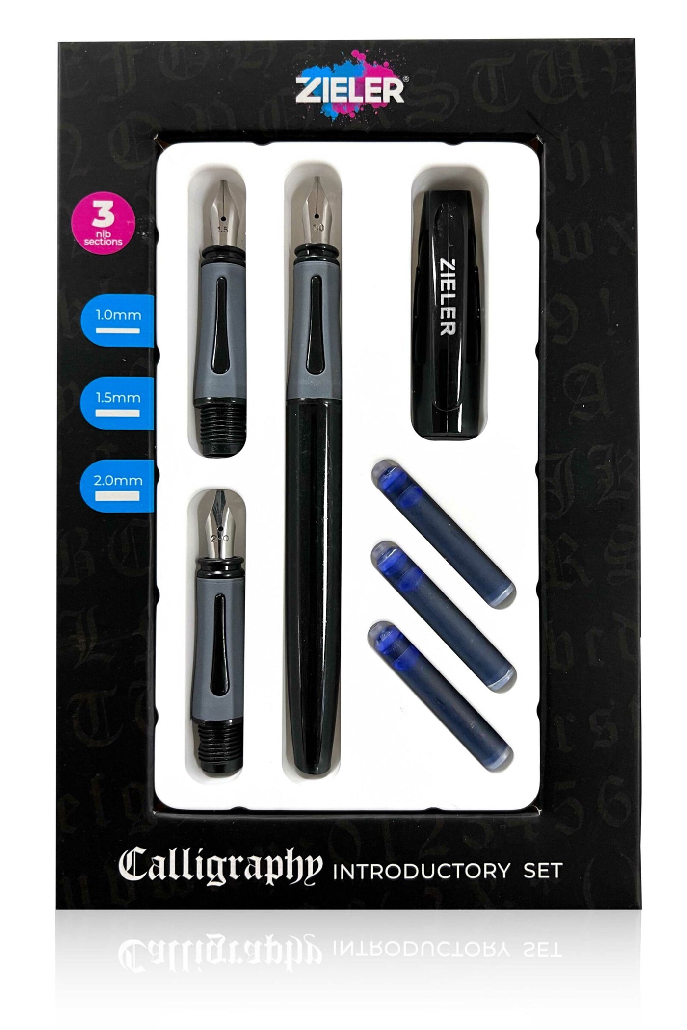 Introductory Calligraphy Pen Set | 3 Nibs & 1 Pen Section | Includes Cartridges - by Zieler | 09299263