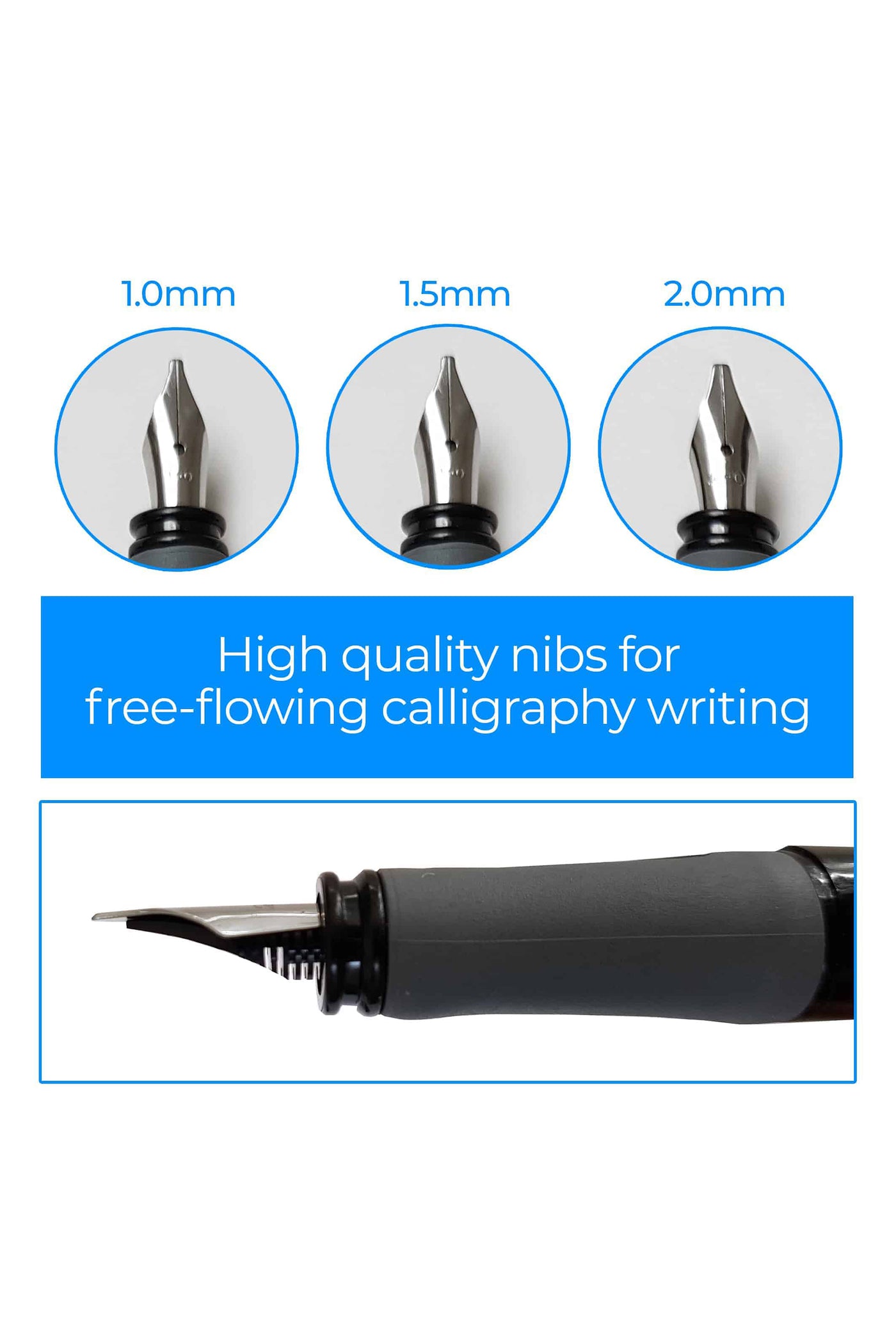 Introductory Calligraphy Pen Set | 3 Nibs & 1 Pen Section | Includes Cartridges - by Zieler | 09299263