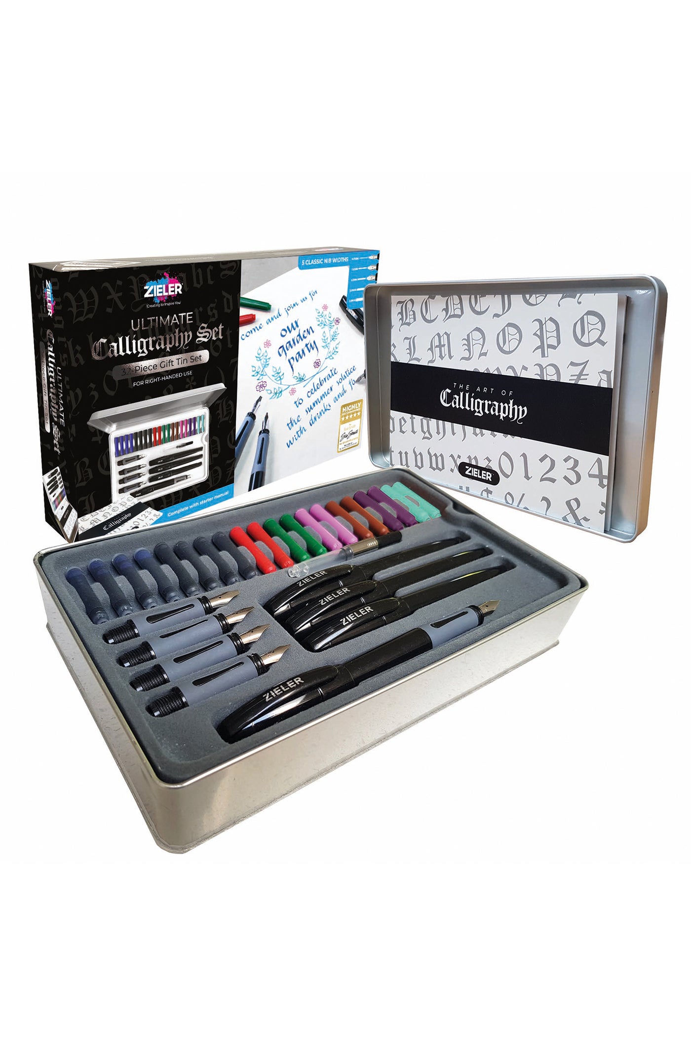 Ultimate Calligraphy Pen Gift Set (32 pieces) | Presented in a Tin Gift Box - by Zieler | 09299264