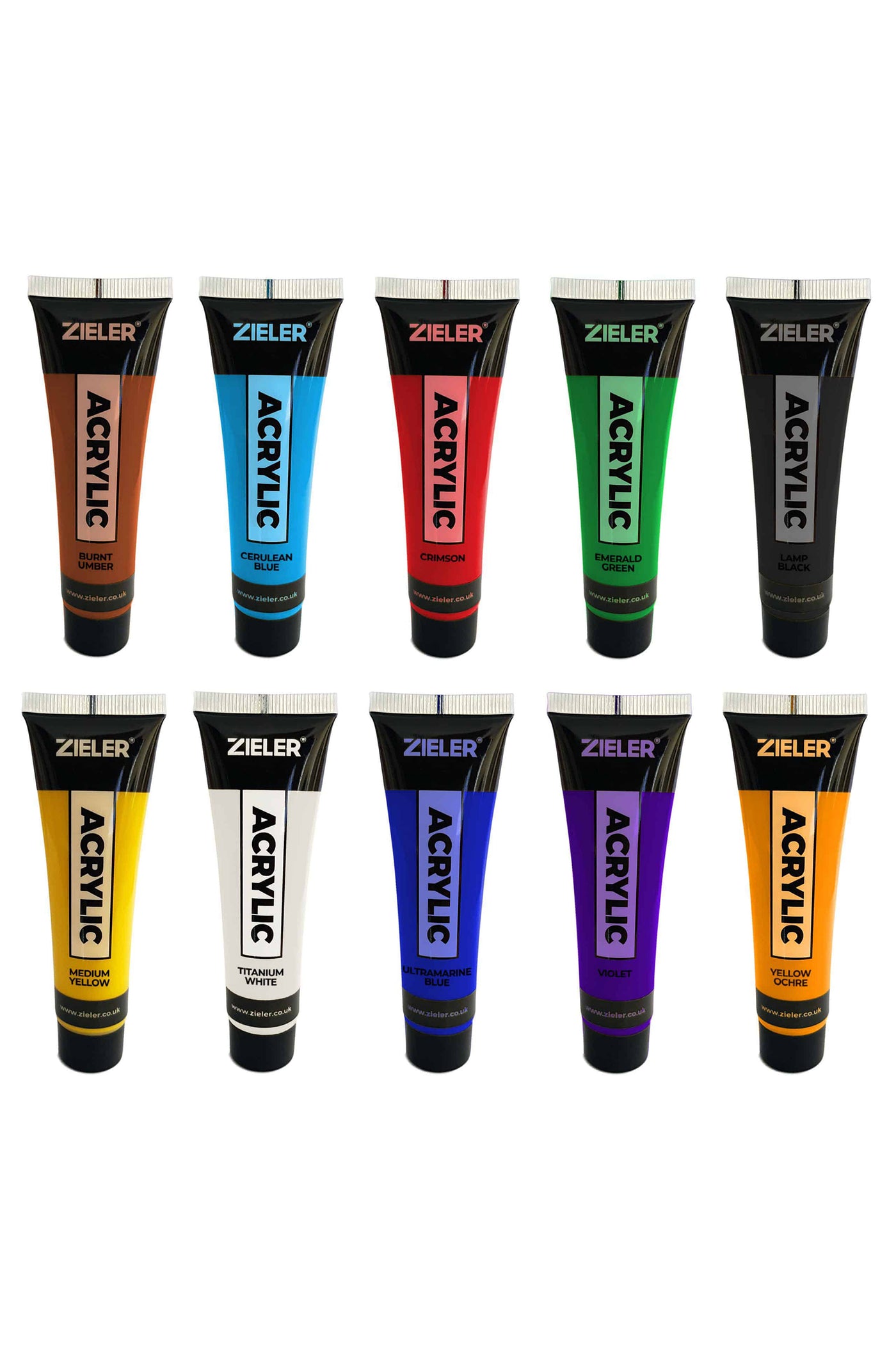 10 Premium Acrylic Paint Set - High Pigment & Vibrant colors (38ml Tubes) - by Zieler | 09299265