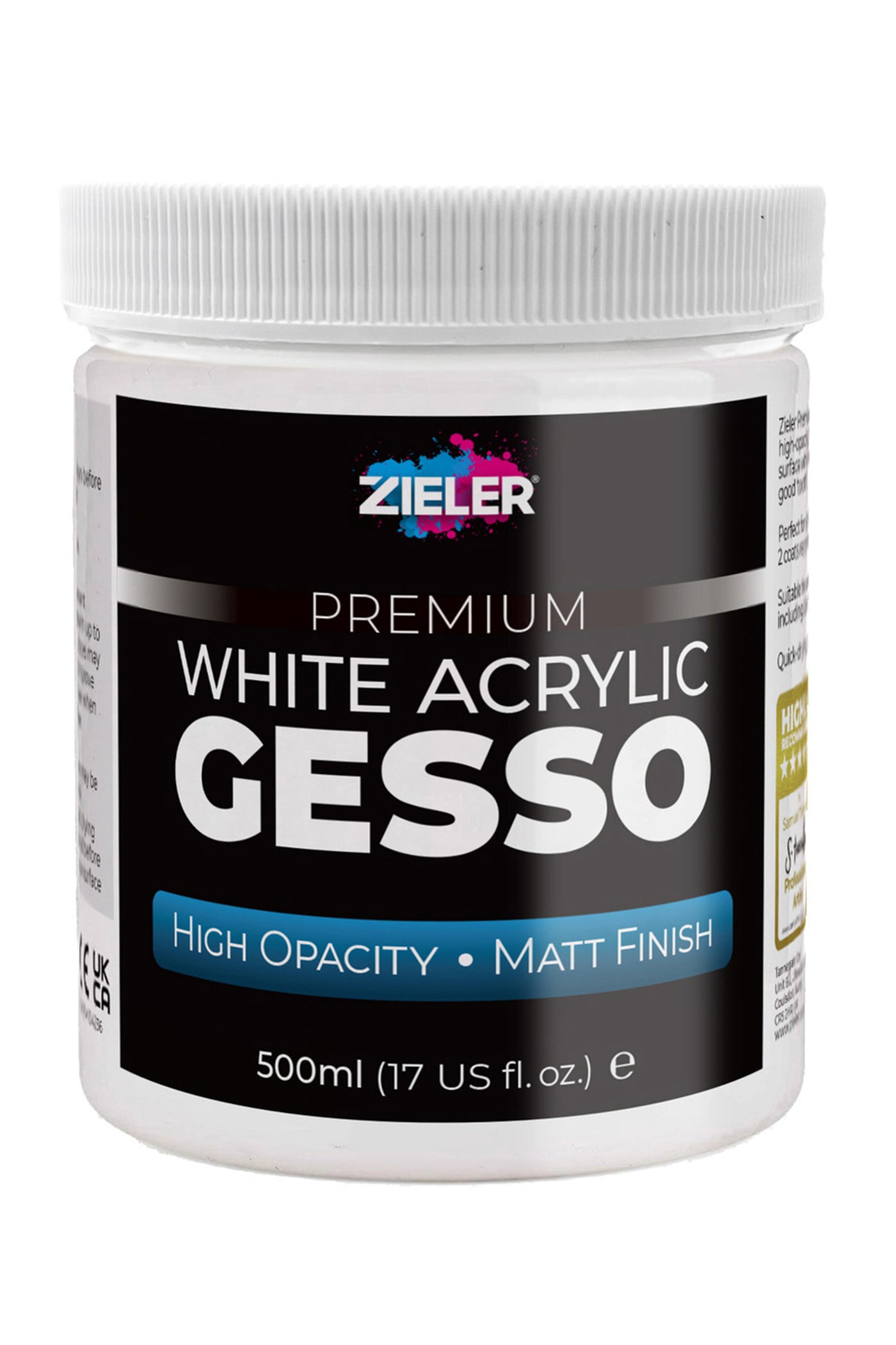 Premium White Acrylic Gesso | High Opacity | Matt Finish (500ml) - by Zieler | 09299418