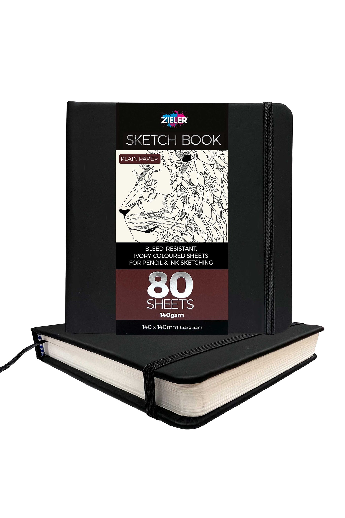 Classic Hardcover Art Sketchbook for Pencil, Ink, Charcoal and Pastel Sketching  | 80 sheets – 140gsm | 140 x 140mm Square | Black – by Zieler | 09299551