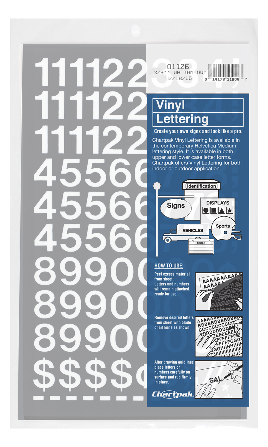 Chartpak 3/4" White Vinyl Numbers Chartpak Factory Store