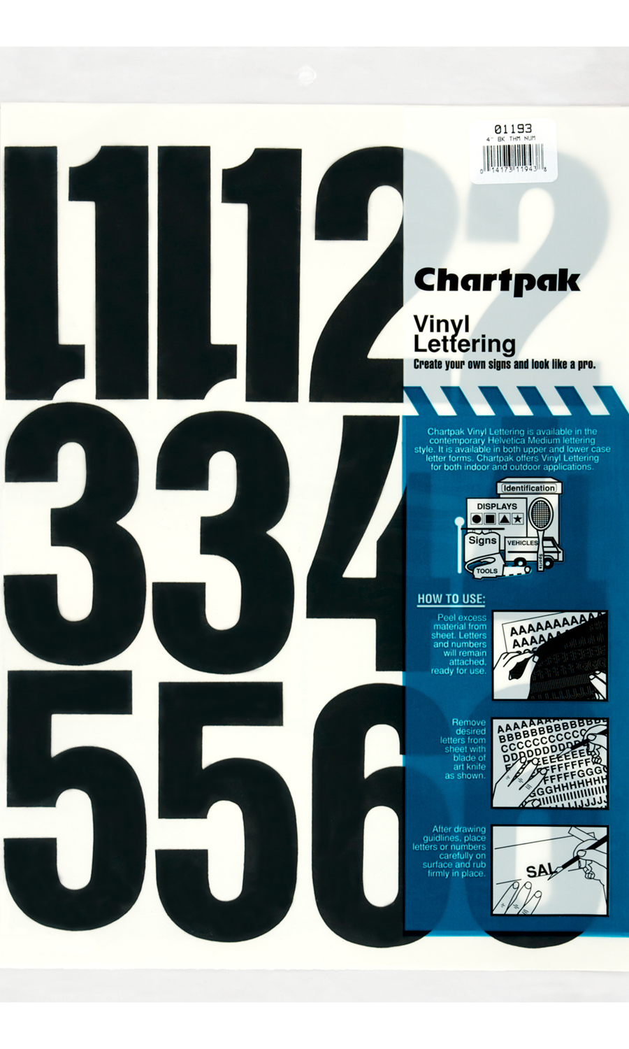 Chartpak 1/4 Inch Silver Vinyl Letters & Numbers - Full Self-Adhesive Sheet