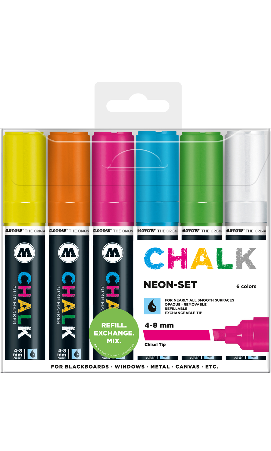 Chalk Marker 4-8mm 6pc Neon Set