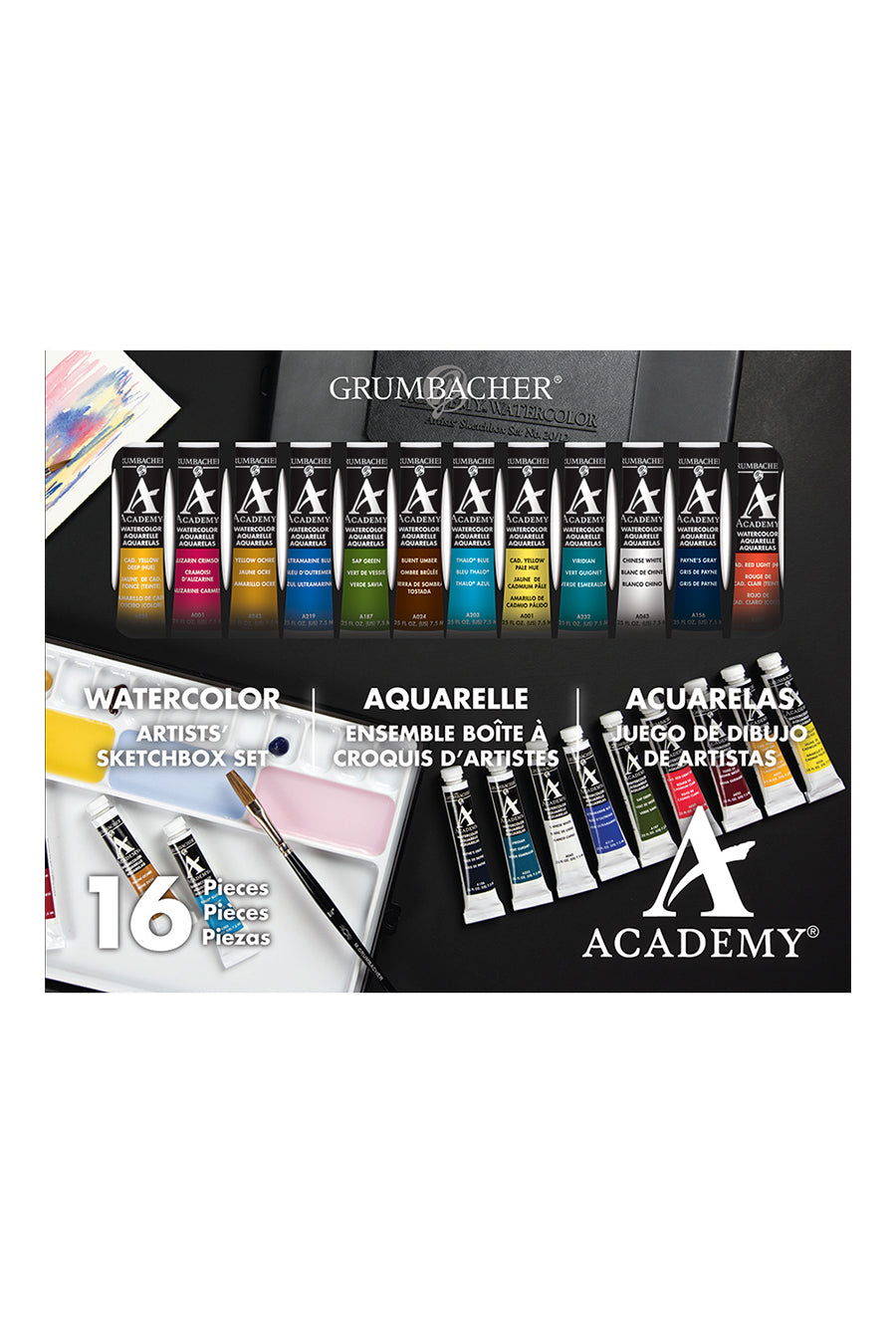 Grumbacher Academy® Watercolor 16 Piece Set, 7.5ml