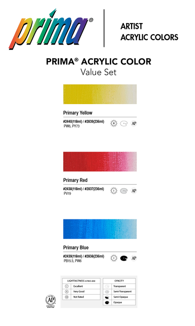 Prima Acrylic Primary Color Value Set