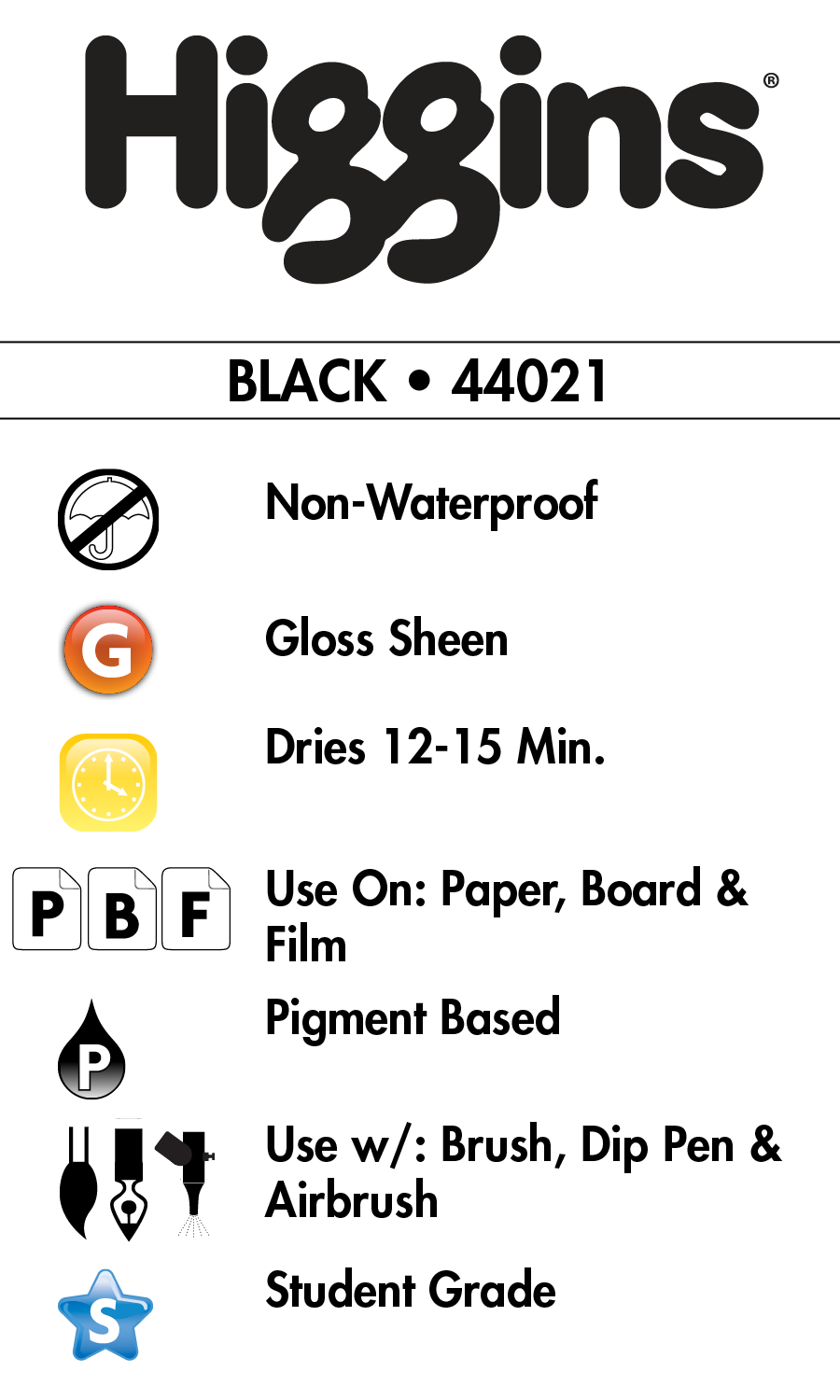 Higgins Black Non-Waterproof Ink, 1 oz