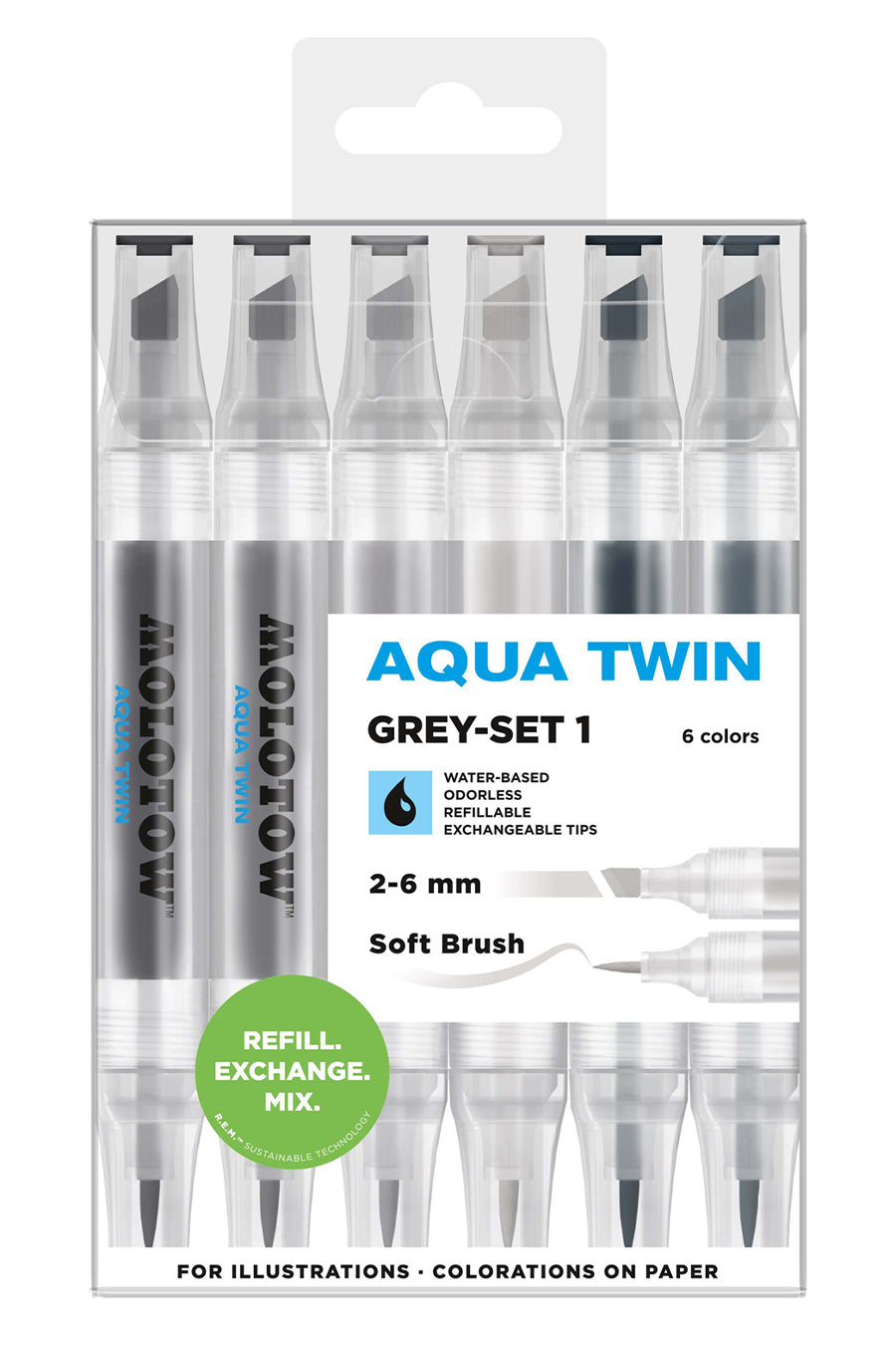 Aqua Twin Marker 6pc Grey Set 1