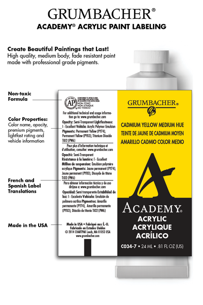 Grumbacher® Academy® Acrylic 6 Color Set, 90ml.