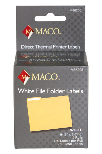 Direct Thermal White File Folder Labels, 9/16" x 3-7/16", 130/Roll, 260 Labels/Bx