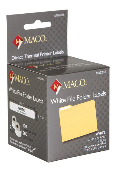 Direct Thermal White File Folder Labels, 9/16" x 3-7/16", 130/Roll, 260 Labels/Bx