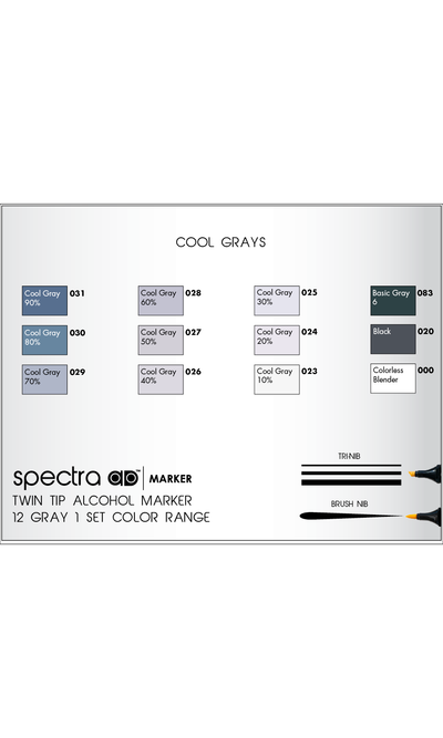 Spectra AD® Marker Cool Gray Set, 12 Colors