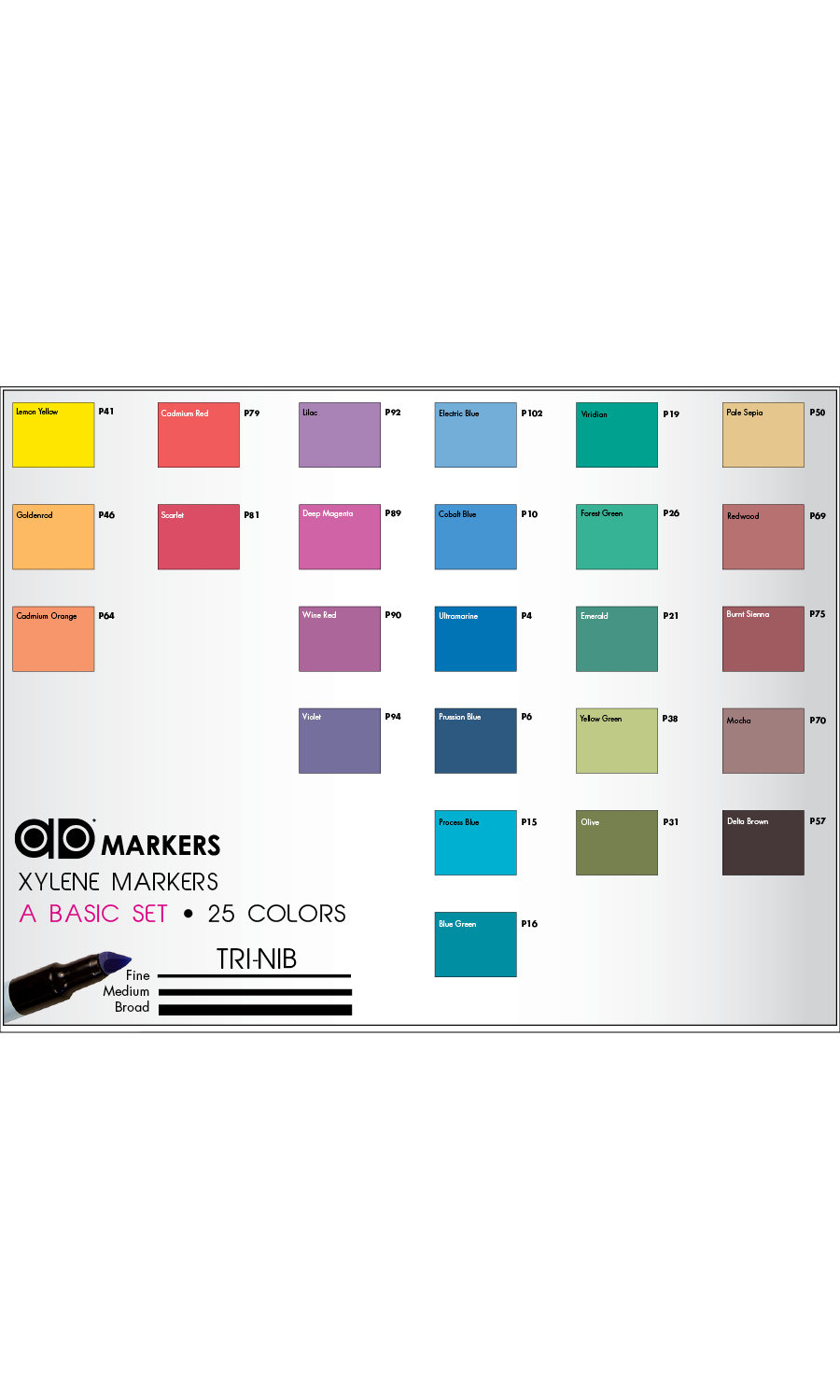 AD Marker Chartpak Wood Frame Touch-Up Markers, Tri-Nib,  25-Color Set in Tabletop Cube, 1 Each (FTM25) : Everything Else