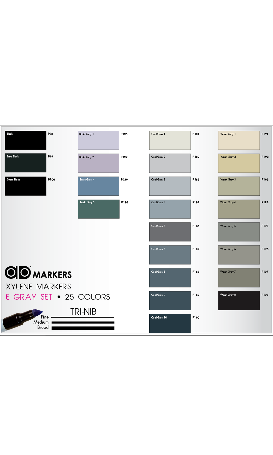 25-color Warm/Cool Gray Ad Marker Set @ Raw Materials Art Supplies