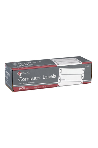 White Pinfeed Labels, 4.25" Carrier Width, 12" Horz. Perf, 3-1/2" x 15/16", 1 Across, 5000/Bx