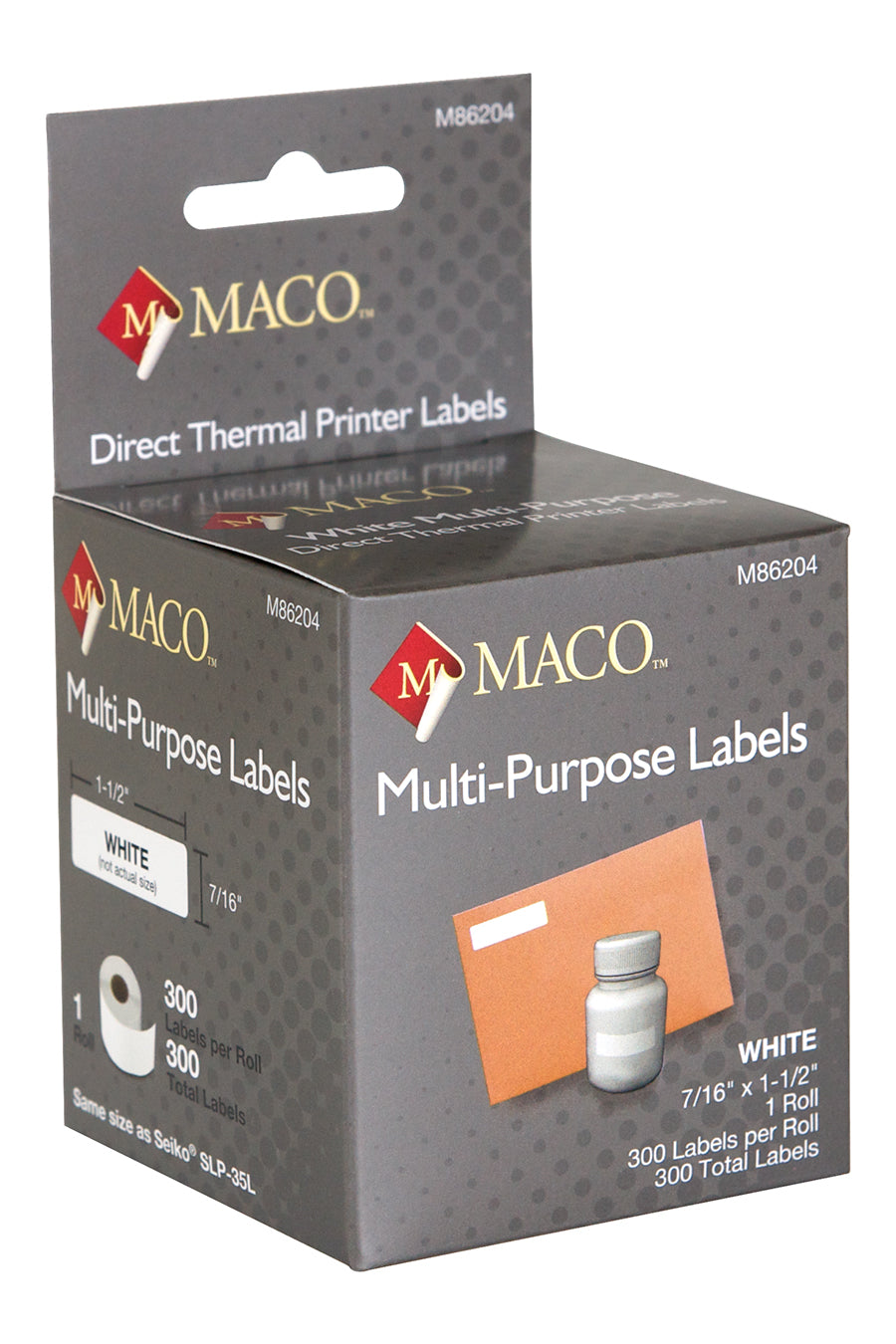 Direct Thermal White Multi-Purpose Labels, 7/16" x 1-1/2", 300/Roll, 300 Labels/Bx