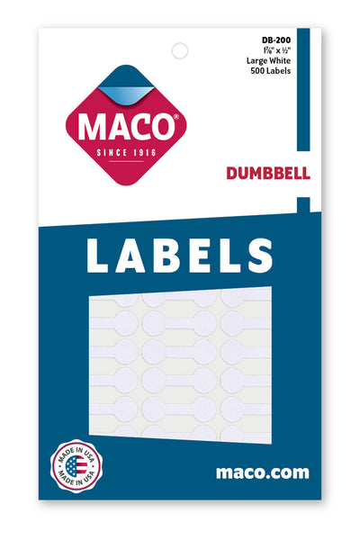 Large White Dumbbell Labels, 1-7/8" x 1/2", 500/Bx