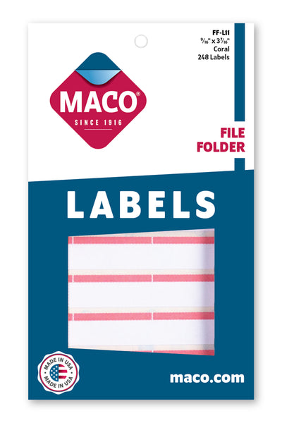 File Folder Labels, Coral, 9/16" x 3-7/16", 248/Bx