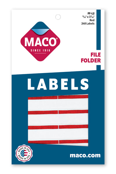 File Folder Labels, Red, 9/16" x 3-7/16", 248/Bx