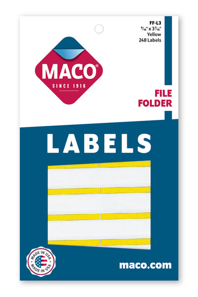 File Folder Labels, Yellow, 9/16" x 3-7/16", 248/Bx
