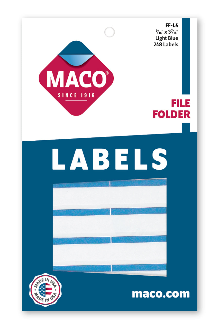 File Folder Labels, Light Blue, 9/16" x 3-7/16", 248/Bx
