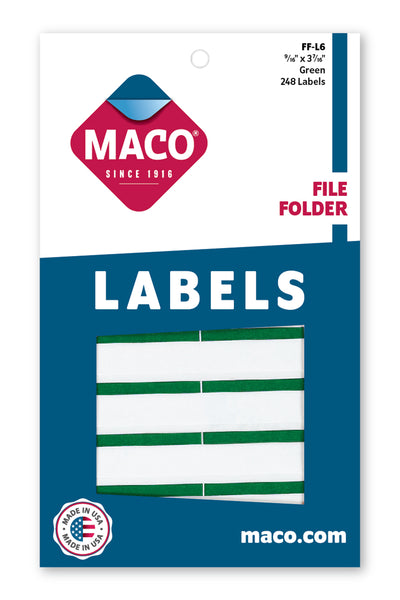 File Folder Labels, Green, 9/16" x 3-7/16", 248/Bx