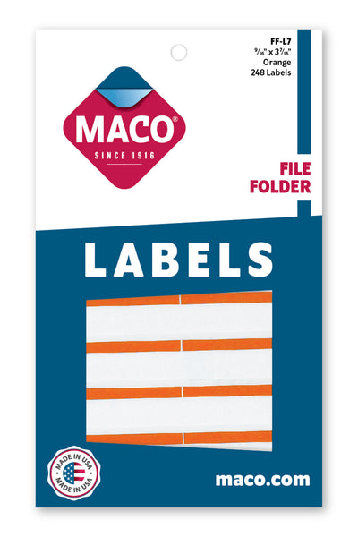 File Folder Labels, Orange, 9/16" x 3-7/16", 248/Bx
