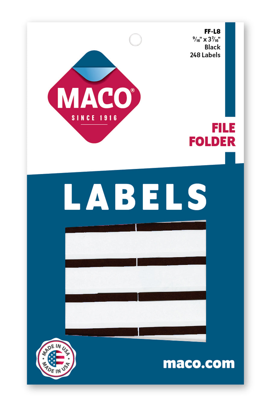 File Folder Labels, Black, 9/16" x 3-7/16", 248/Bx