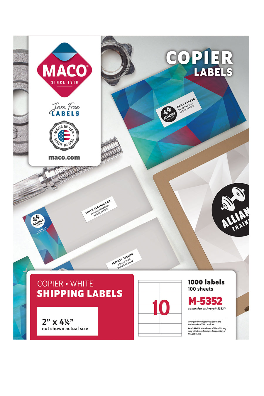 Copier White Shipping Labels, 2" x 4-1/4", 10/Sheet, 1000 Labels/Bx