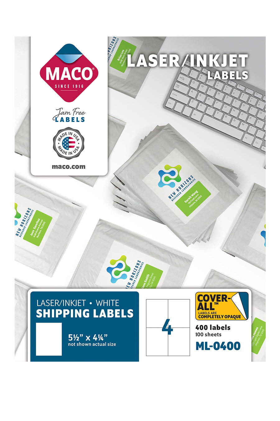 Laser/Ink Jet White Internet Shipping Labels, 5-1/2" x 4-1/4", 4/Sheet, 400 Labels/Bx