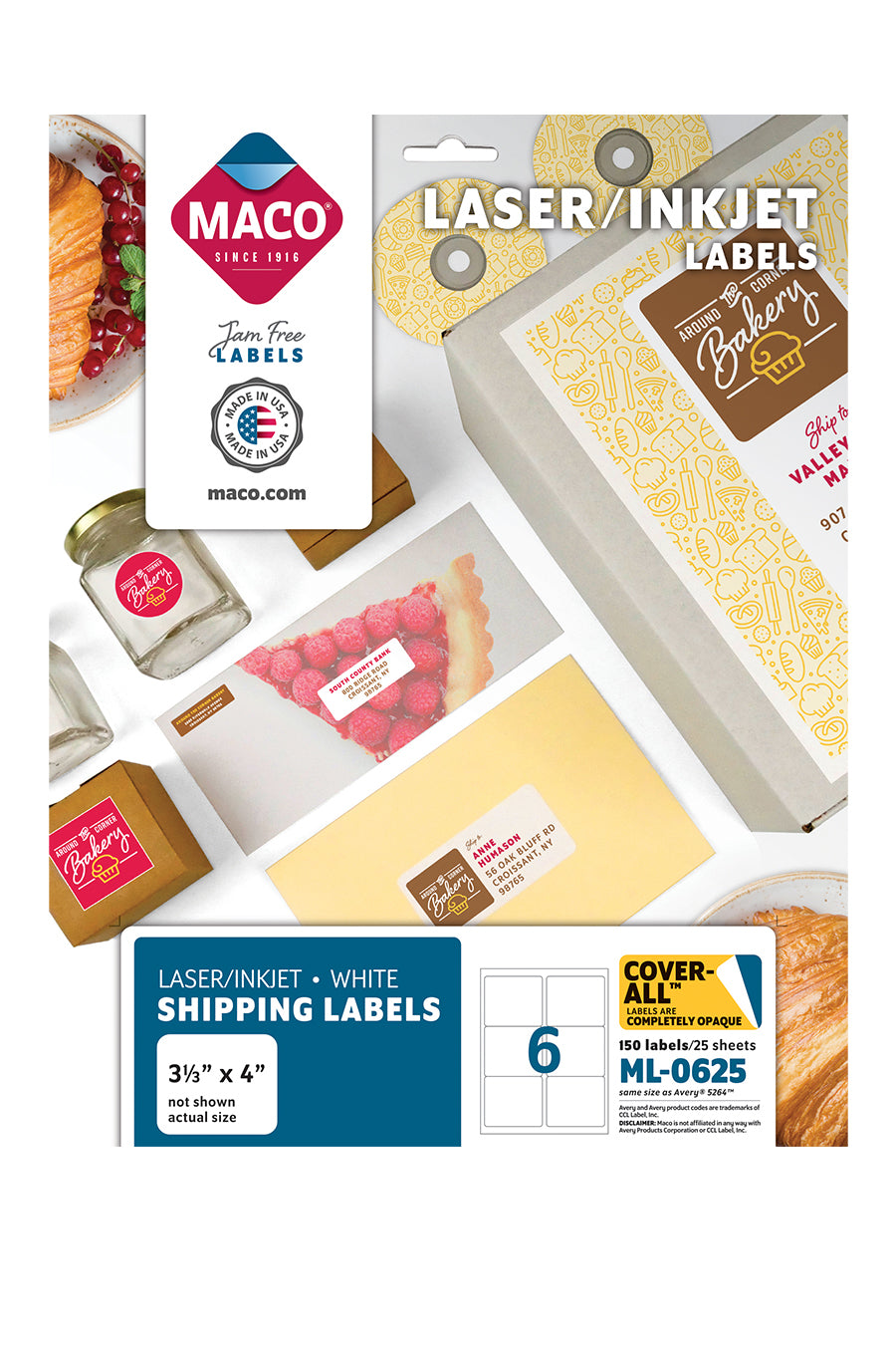 Laser/Ink Jet White Shipping Labels, 3-1/3" x 4", 6/Sheet, 150 Labels/Bx